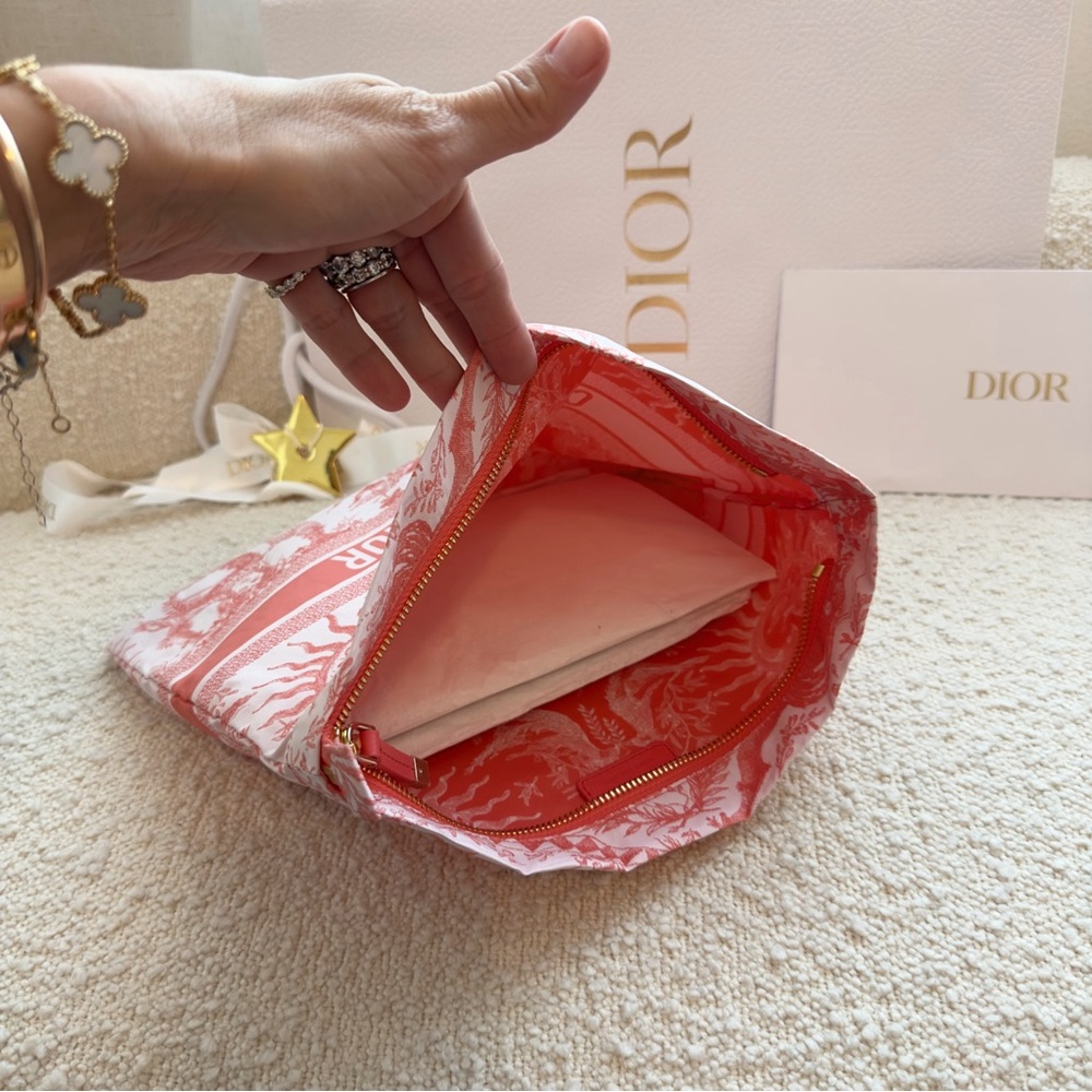 Dioriviera DiorTravel Zipped Pouch Clutch Makeup Bag | Orange / Peach / Coral - Picture 7 of 15